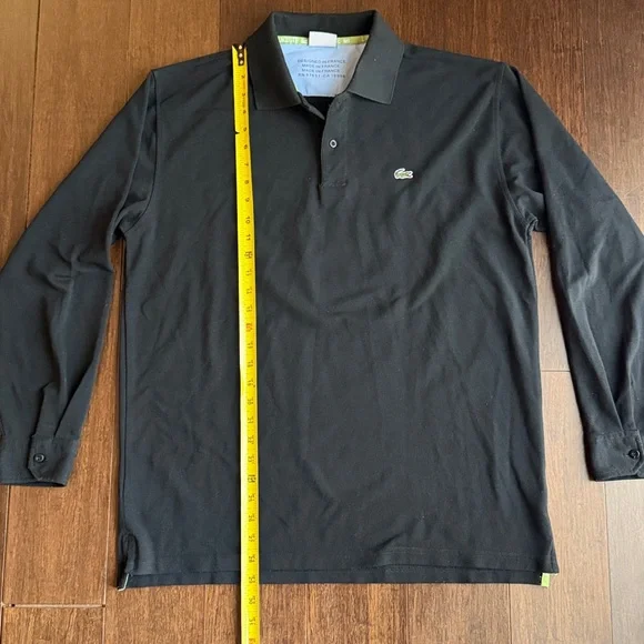 Lacoste Long Sleeve Polo Shirt Mens XL Size 7 Black Pique Classic Logo - Picture 6 of 10
